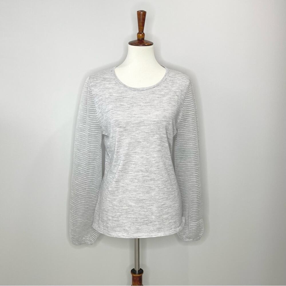 Neiman Marcus Cashmere Collection Sweater with Sheer Ottoman Sleeves Size Large - Picture 3 of 14